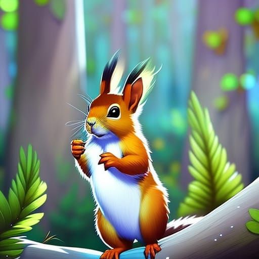 Cute Squirrel Portrait in Juniper Forest