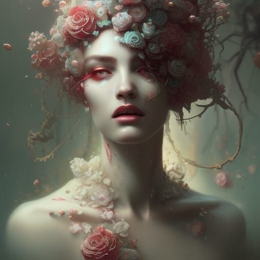 Rose Goddess Portrait in a Maximalist Style