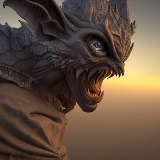 Fantasy Gargoyle at Sunset: Cel-Shaded Digital Art