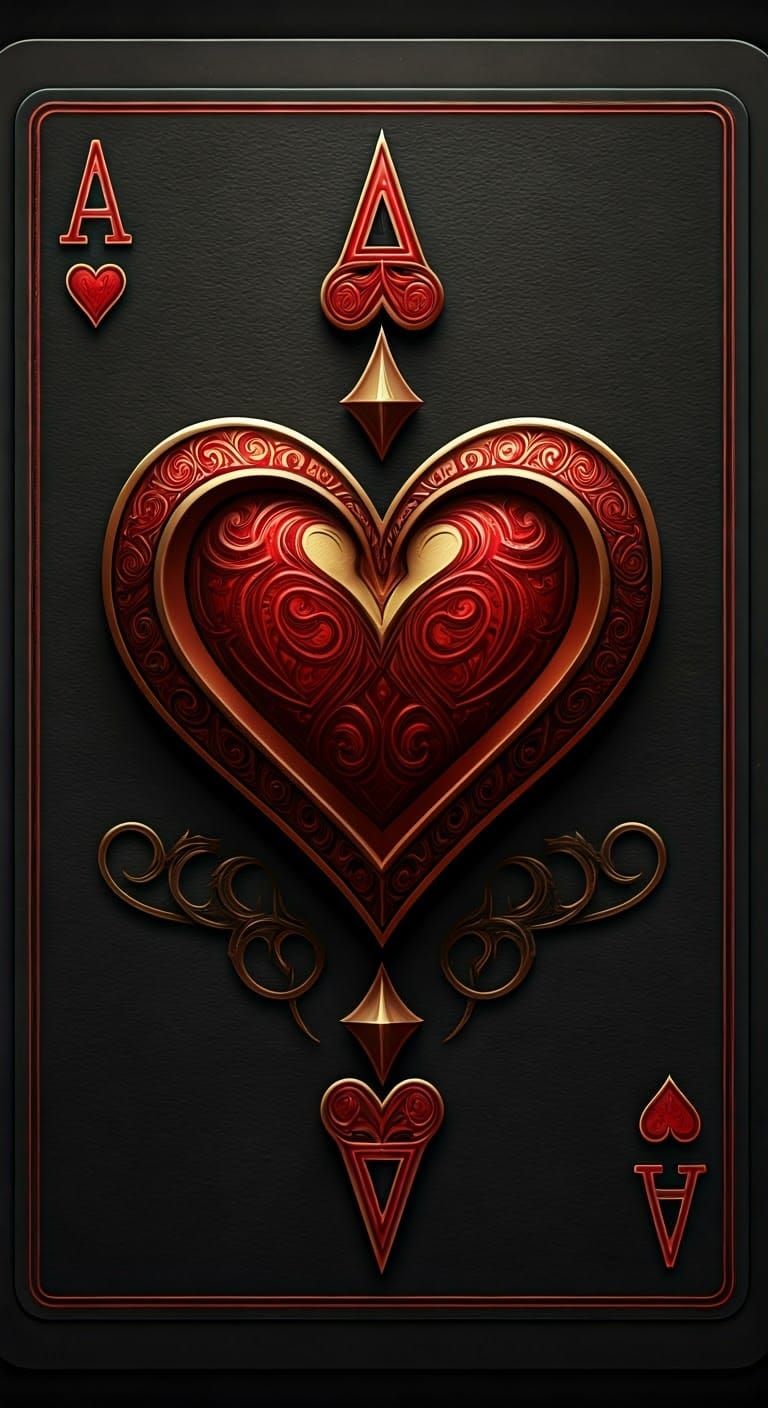 Stunning Metallic Ace of Hearts Card in Dramatic Design Styl...