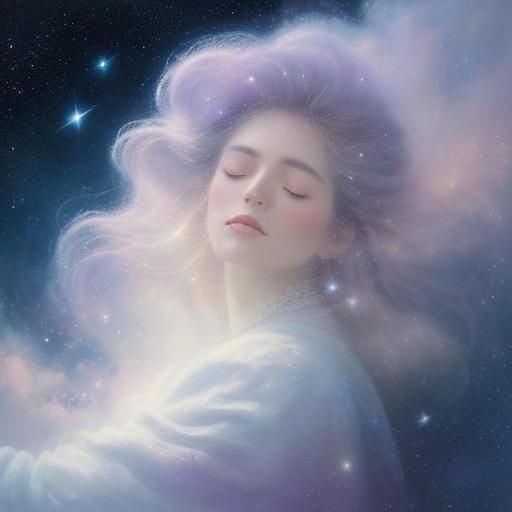 Celestial Dreamscape: Ethereal Oil Painting of Cosmic Sleep