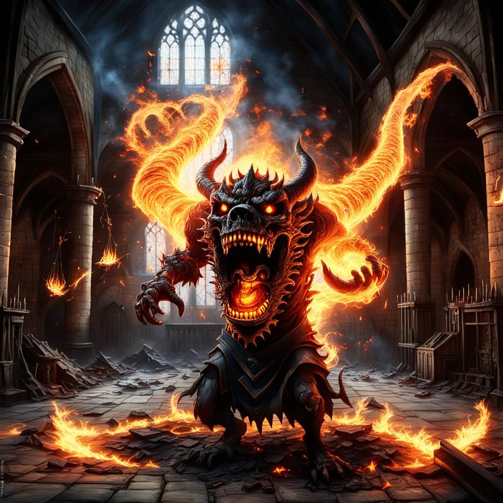 Fiery Demon Ascends in a Blazing Medieval Lab