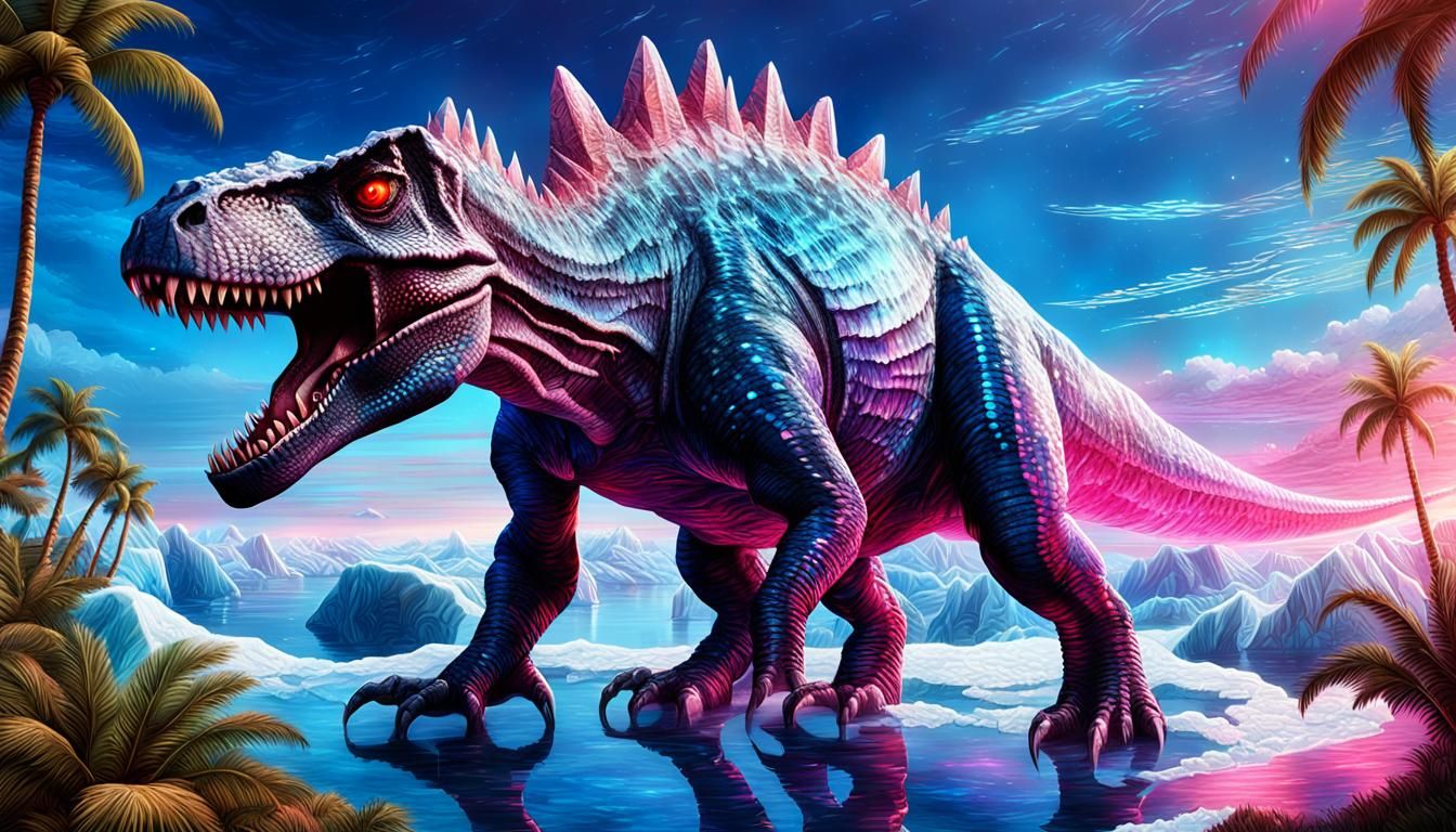 Legendary Dinosaur on Icy Island: Digital Illustration