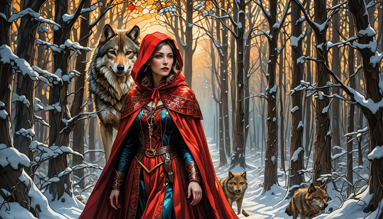 Red Riding Hood in Stained Glass Style