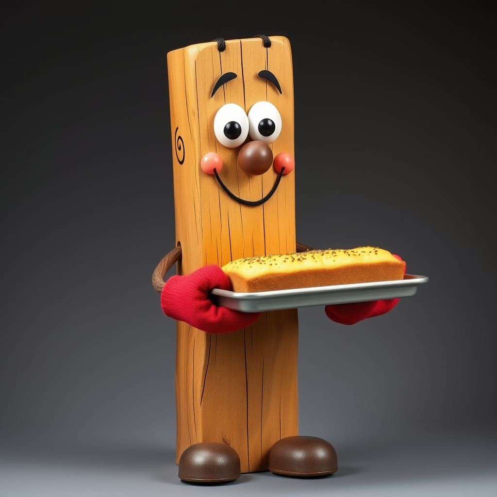 Whimsical Wooden Postperson Bakes Cornbread