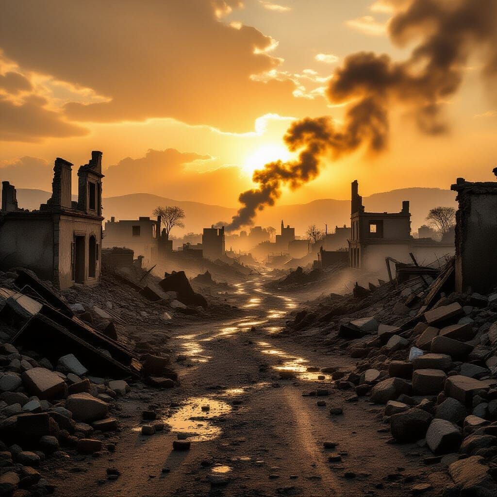 War-Torn Landscape in National Geographic Style