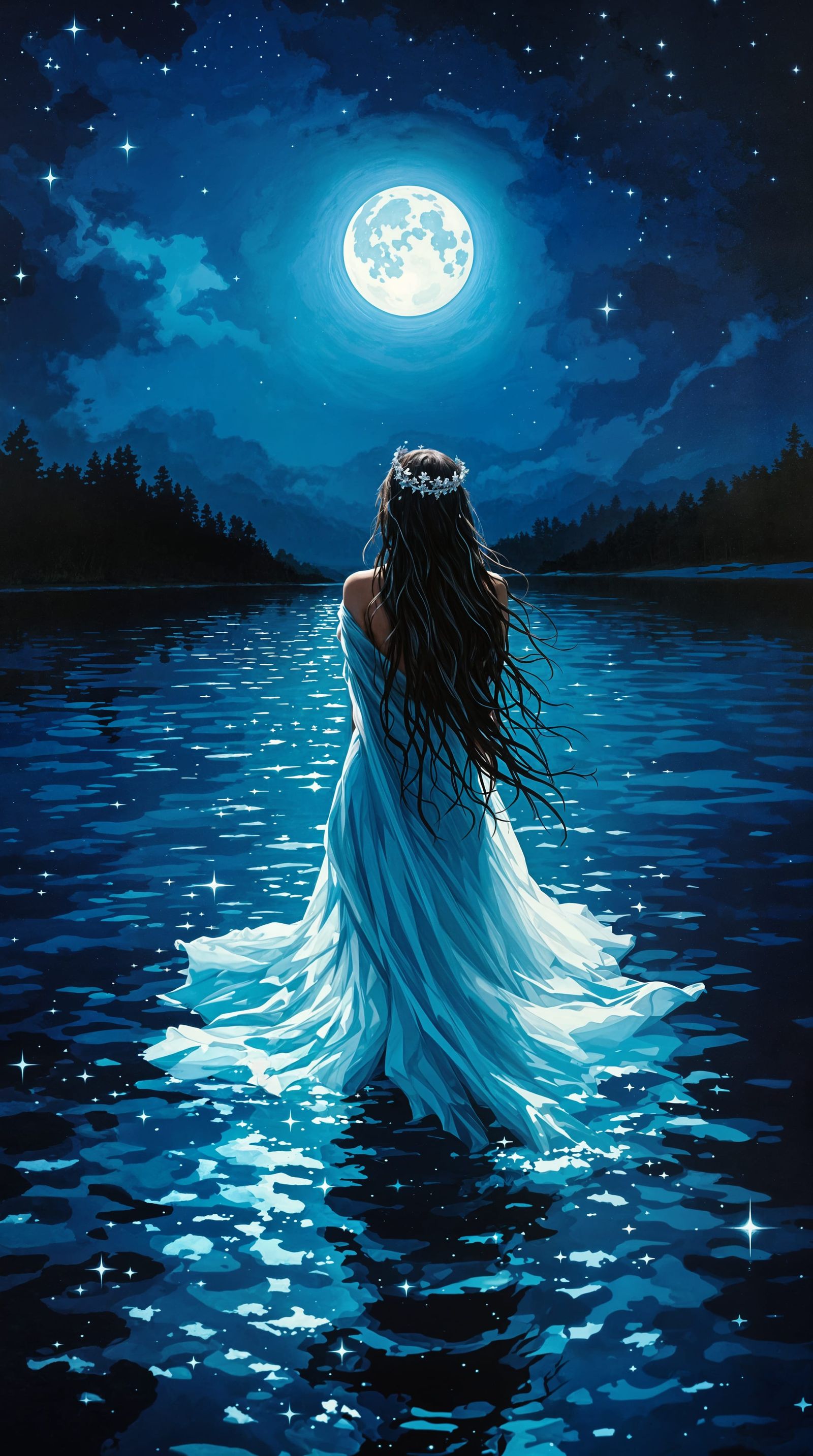 Luminous River Nymph Basks in Moonlight