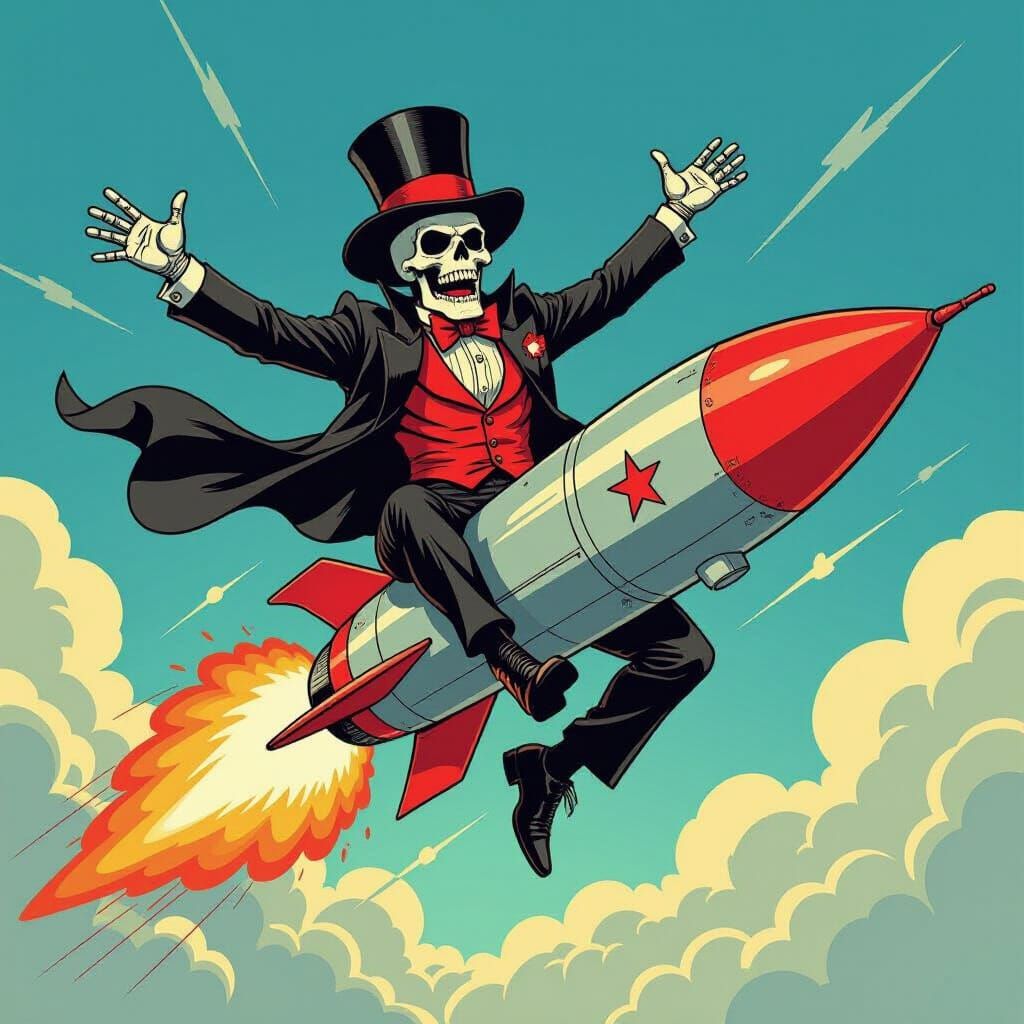 Baron Samedi Pilots Nuclear Rocket in Comic Art Style
