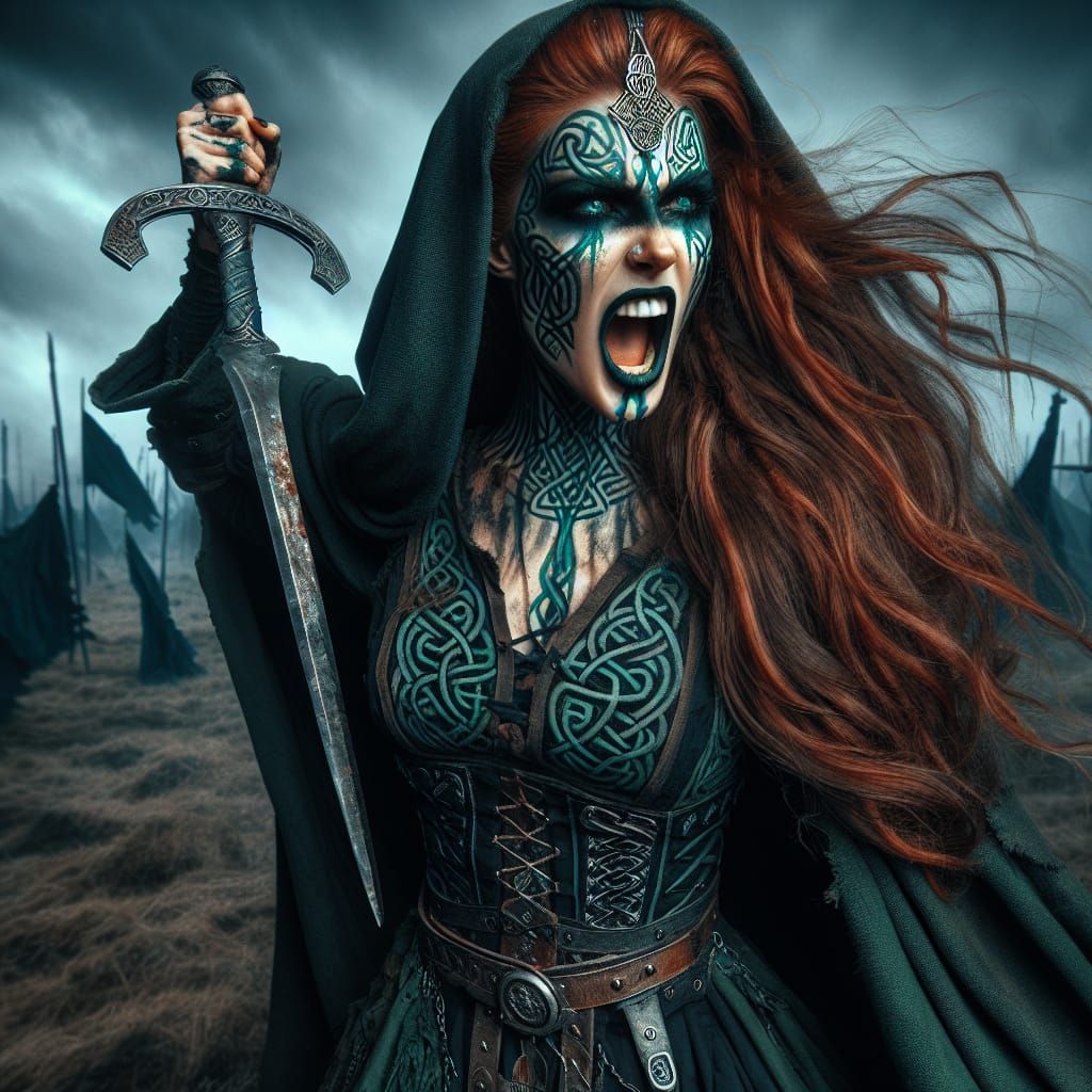 Celtic War Goddess of Frenzied Havoc in Malachite War Makeup