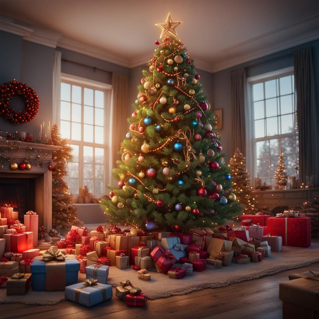 Festive Christmas Tree with Vivid Decorations in 8K