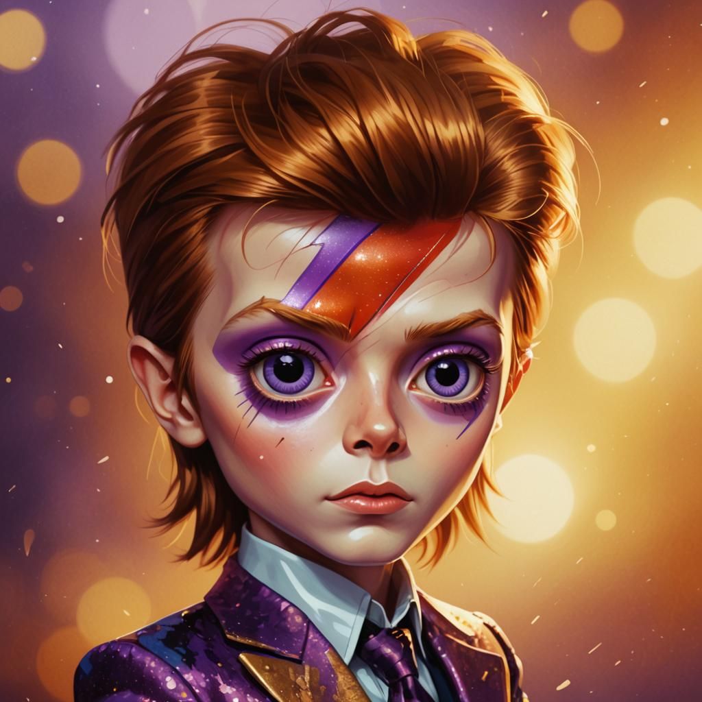 Chibi Ziggy Stardust Portrait in Digital Illustration