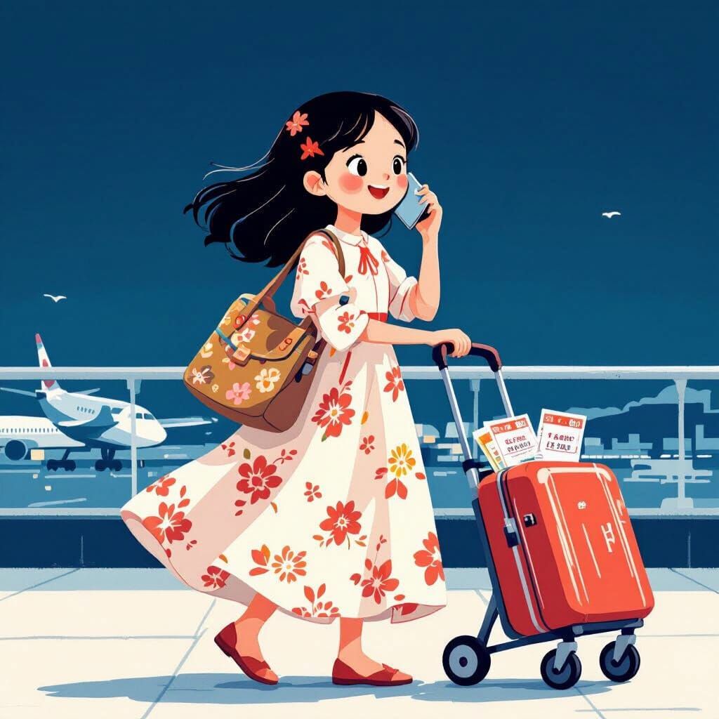 Girl's Japan Trip: Whimsical Airport Excitement