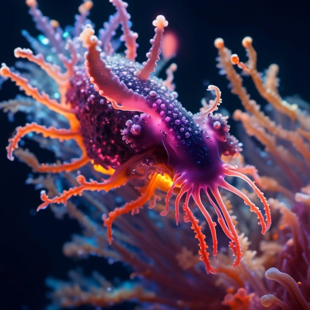 <lora:Translucid Bodies:1.0> an iridescent nudibranch in the...