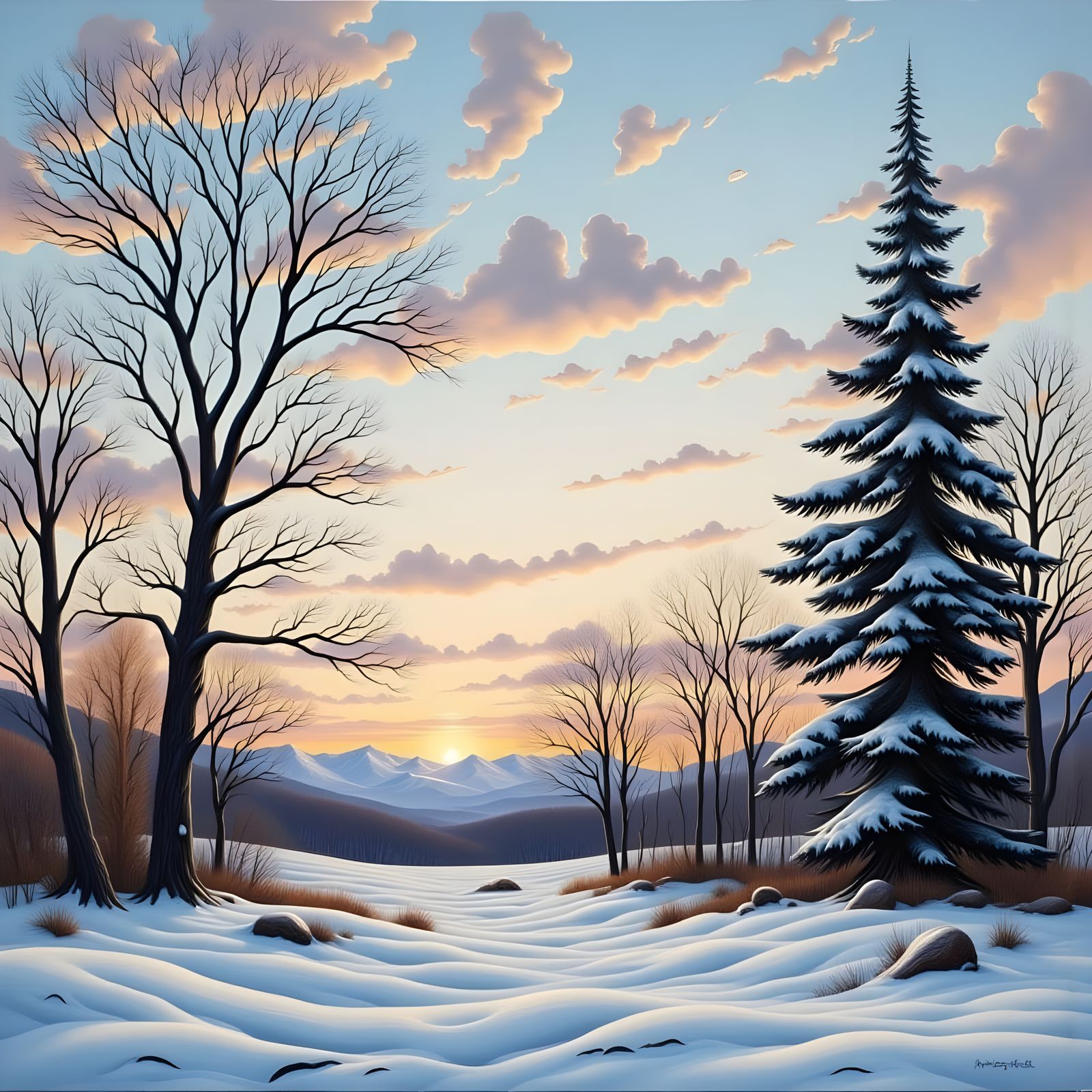 Psychedelic Winter Dreamscapes in Charcoal and Pastel