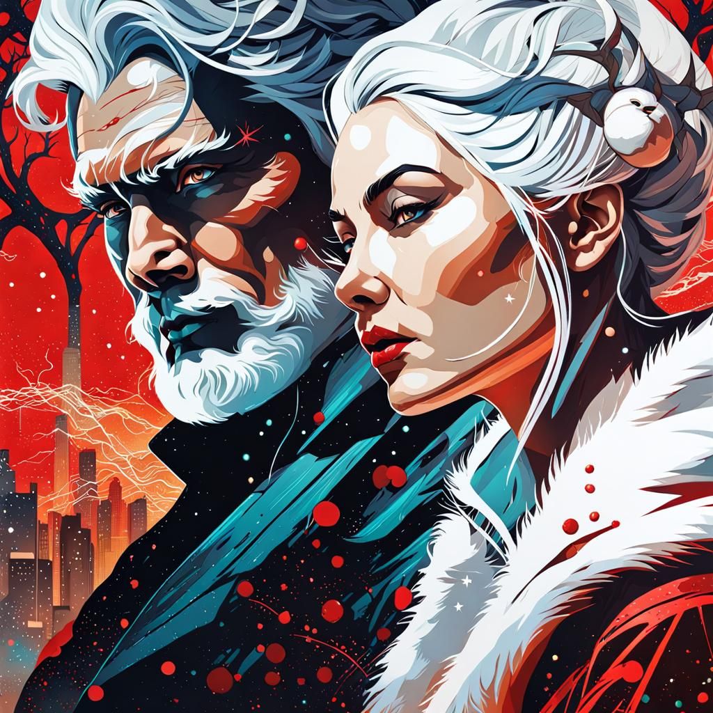 Cyberpunk Santa and Snow Maiden Portrait
