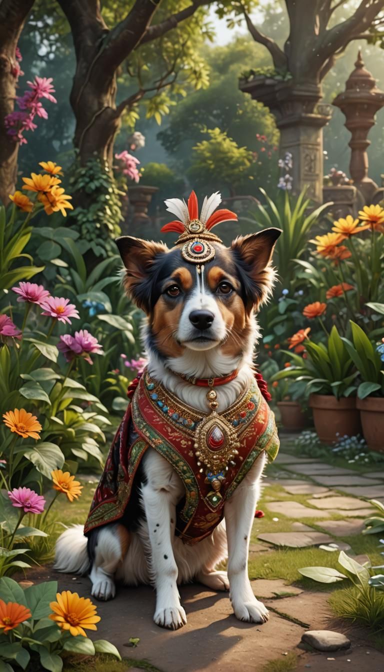 Dog in Indian Dress: Detailed Matte Painting
