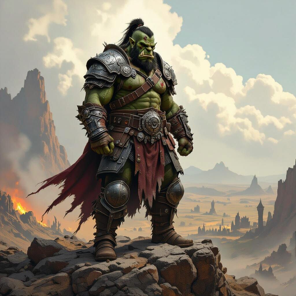 Orc Warboss on Battlefield in Gritty Fantasy Style
