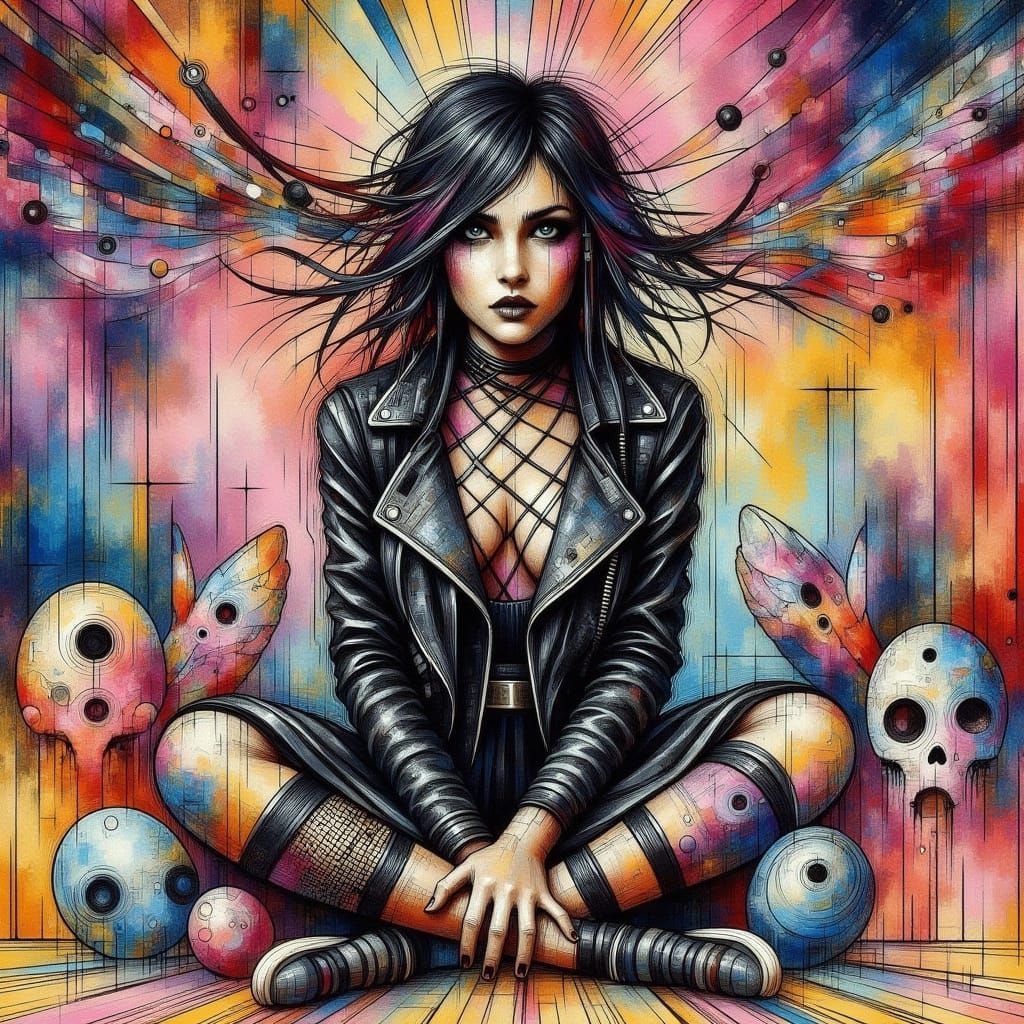 Vibrant Punk Goth Girl Amidst Whimsical Easter Egg Scene in ...