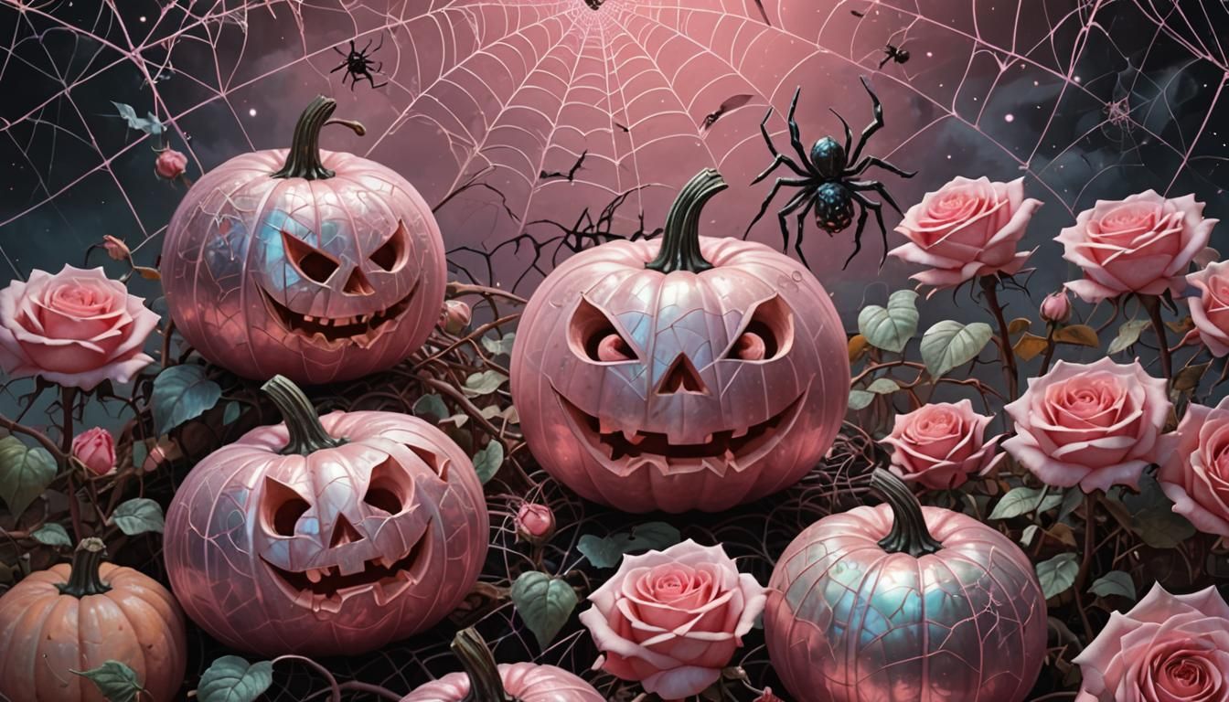Holographic Pink Halloween Pumpkins Astral Illustration