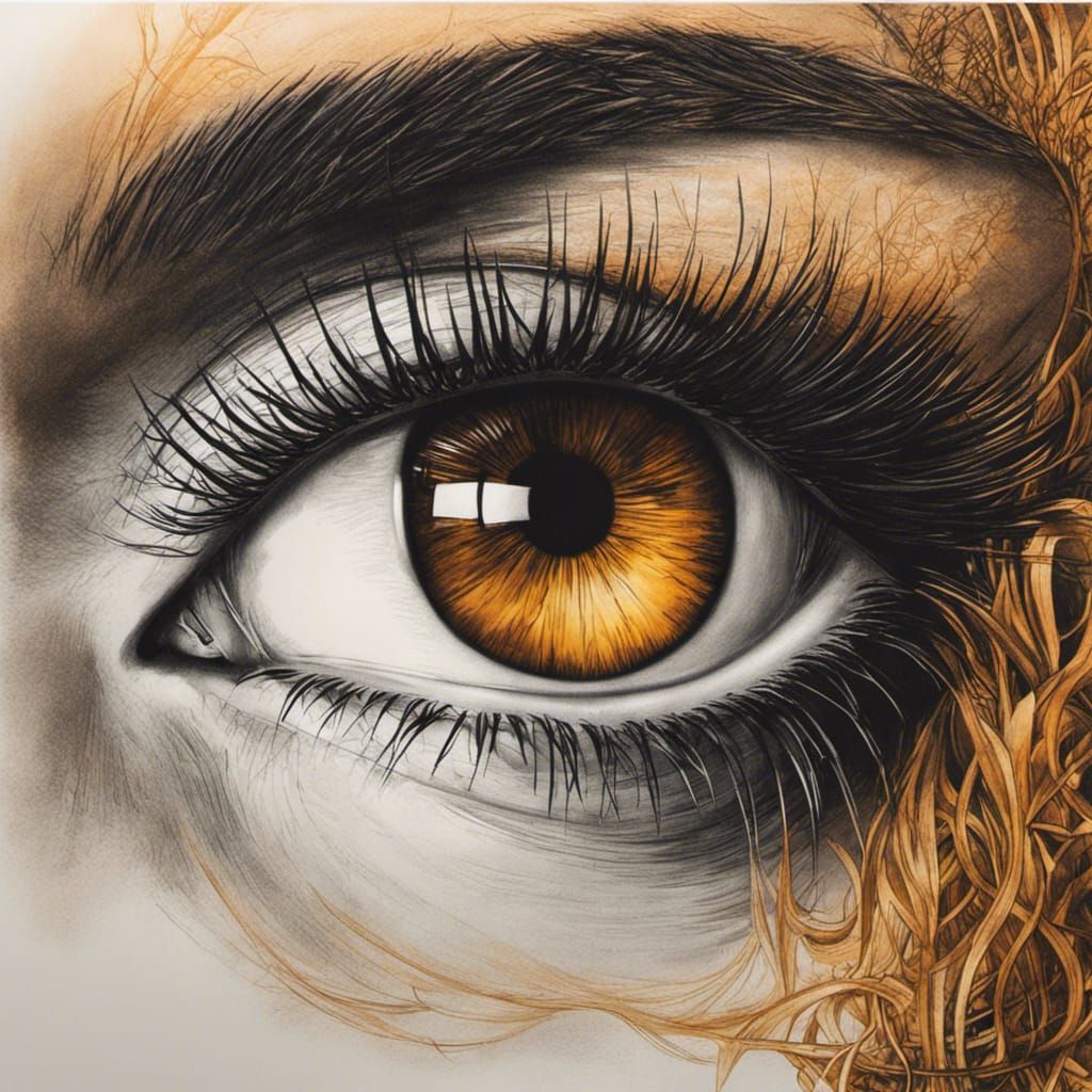 Detailed Ink Sketch of Amber Colored Eyes