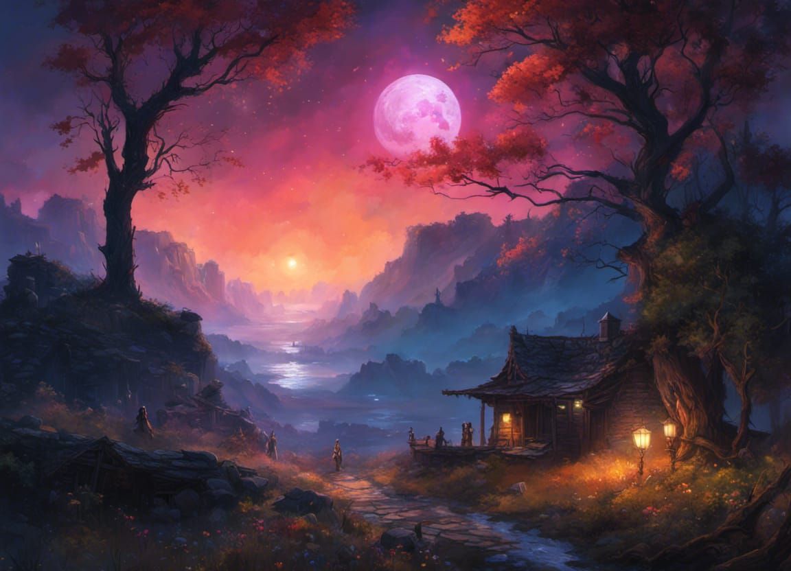 Fantasy Night Landscape in Digital Painting Style