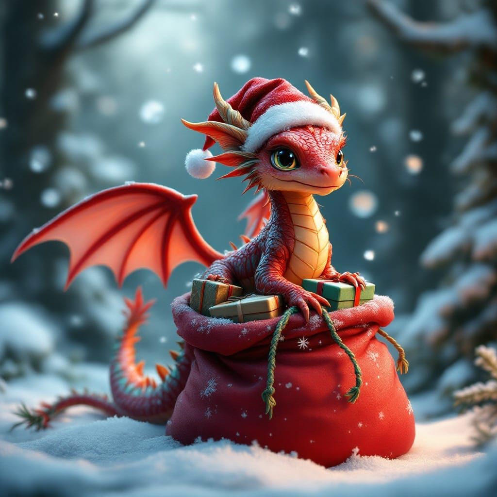 Fantastical Dragon in Vibrant Winter Wonderland