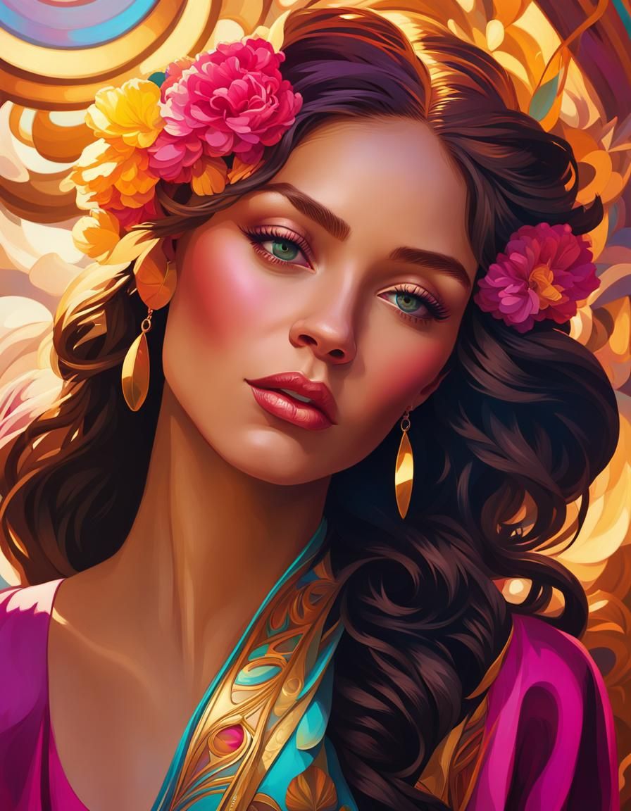 Art Nouveau Portrait in Oil Painting Style