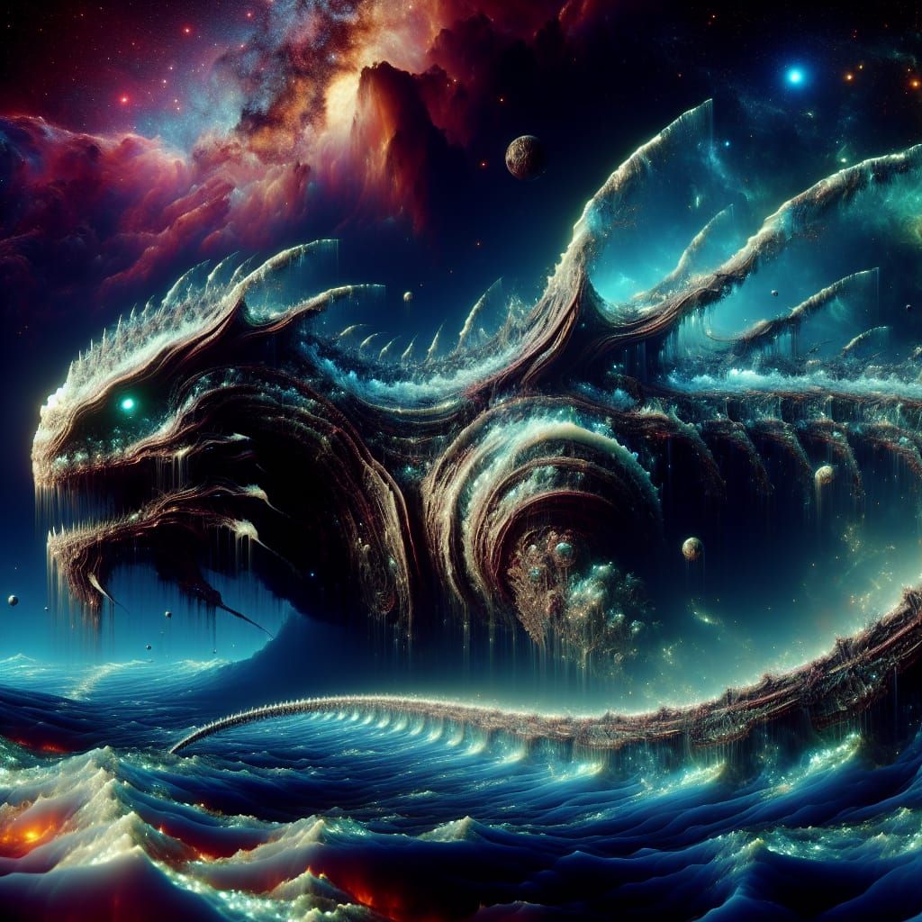 Menacing Alien Reptile Creates Havoc in Dark Ocean