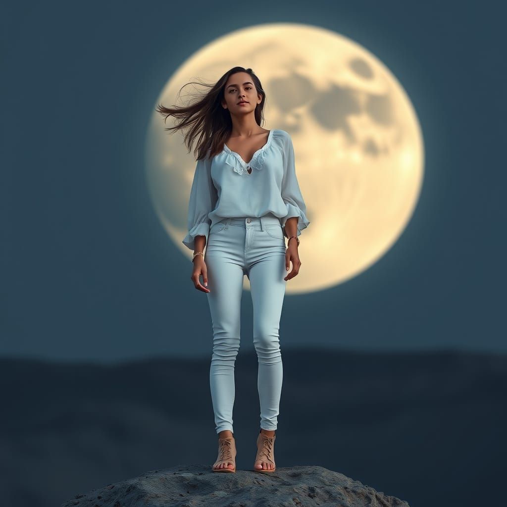 Serene Lunar Beauty in Tight White Attire