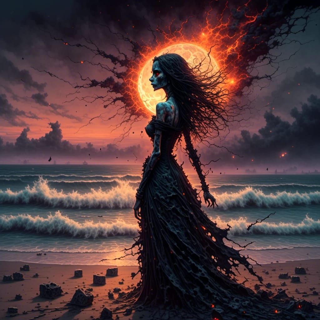 Vampire's Last Sunset: Steampunk Liquid Pour Painting