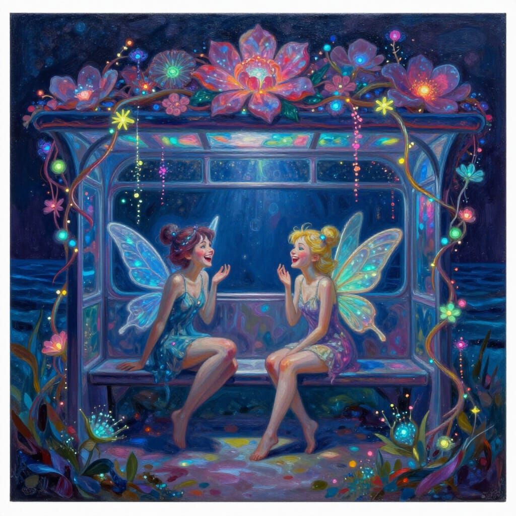 Fairies Laughing in Bioluminescent Ocean Punk Station