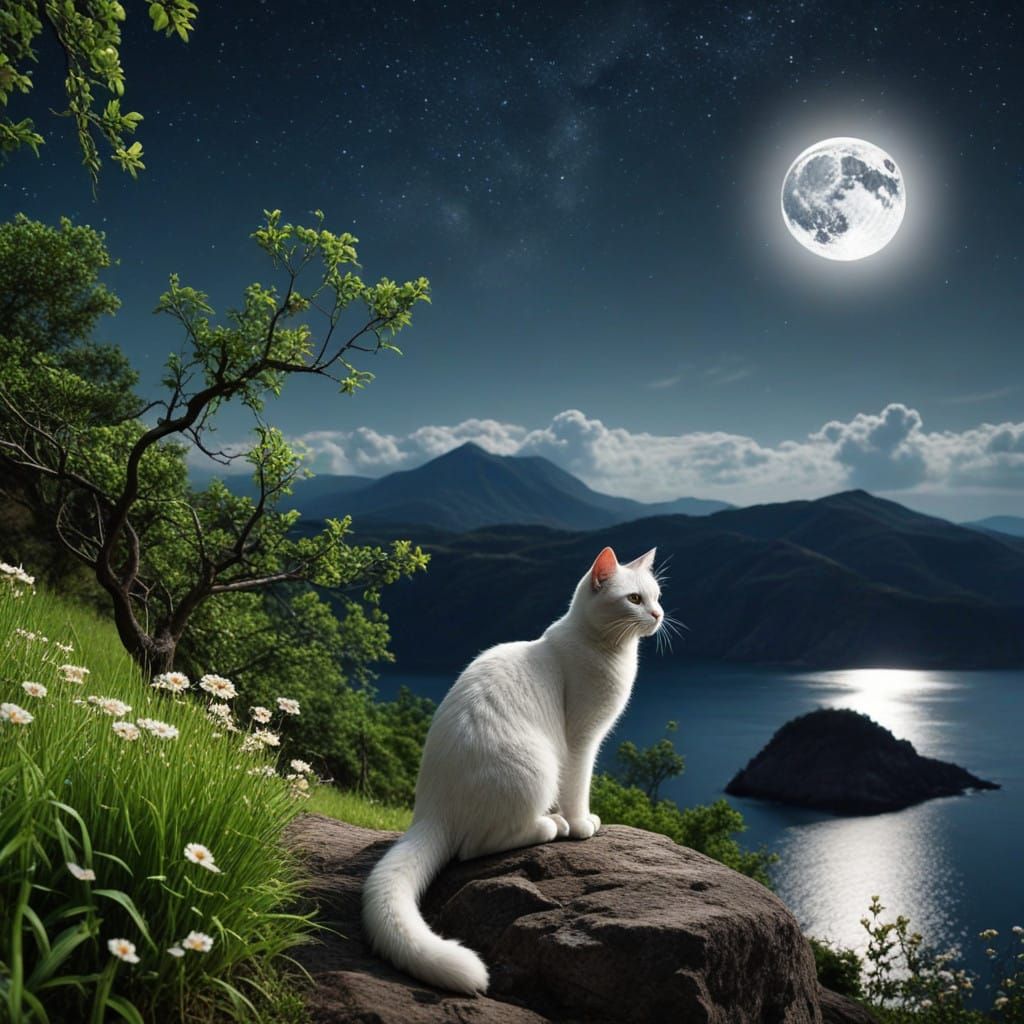 Feline Goddess Under a Celestial Night Sky