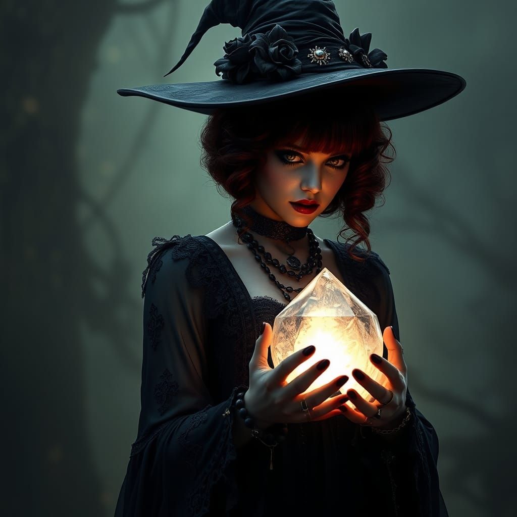 Mysterious Gothic Woman with Crystal, Trending on Artstation