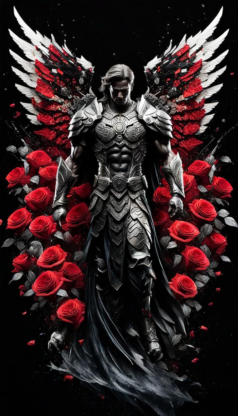 Rose Winged Angel Warrior in Oil Painting Style