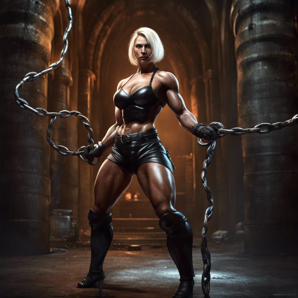 Muscular Domina in Latex Bikini: Hyperrealistic Dungeon Art