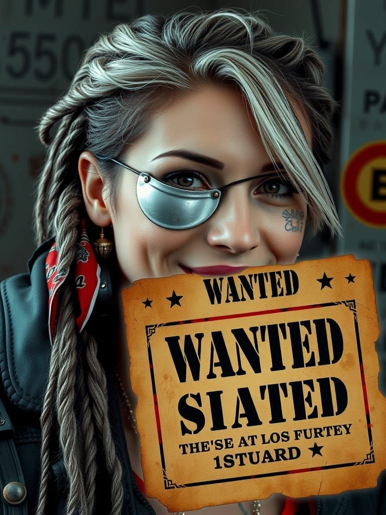 Cyberpunk Woman with Silver Dreadlocks and Metal Eyepatch