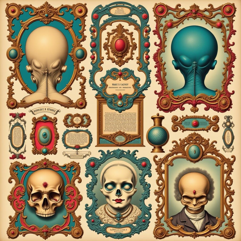 Vintage Circus Icons of Otherworldly Aliens in Golden Age Il...