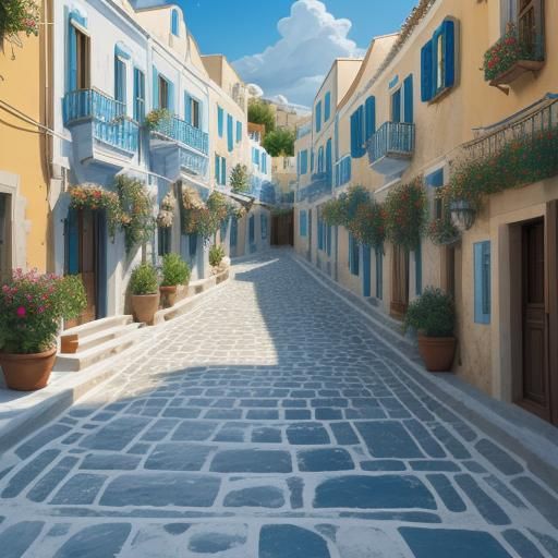 Greek Village Overlooking Aegean Sea, Fantasy Concept Art