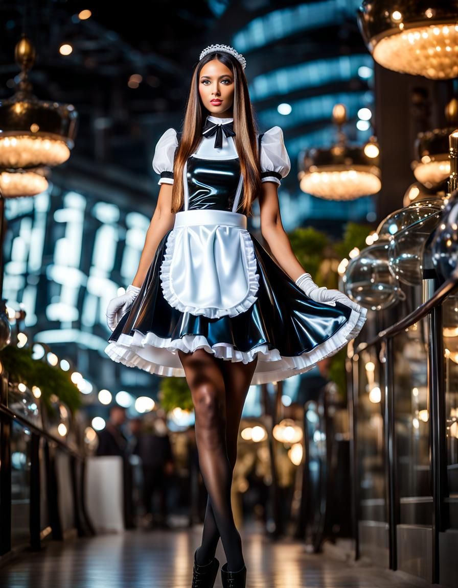 Beautiful Woman in See-Through Latex Maid Outfit