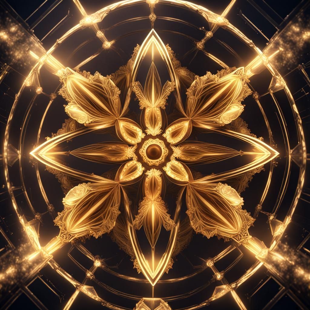 Golden Flower of Life Emblem in Futuristic Style