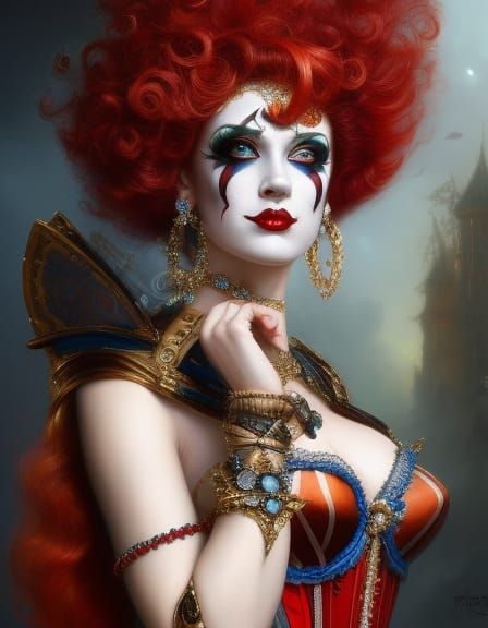 Detailed Harlequin Queen Portrait, Digital Art