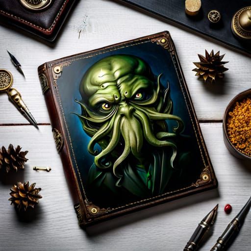 Cthulhu God Embedded on Ornate Leather Book