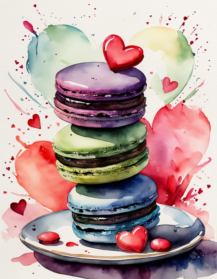 Watercolor Macaron Valentine's Day