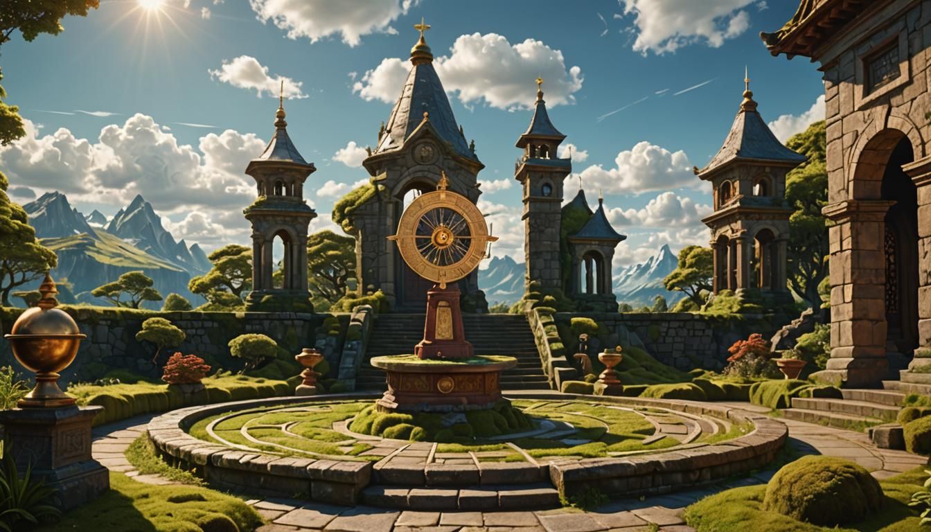 Ancient Sundial in Open-Air Observatory: Digital Art