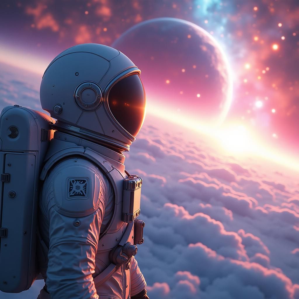 Astronaut Views Earth From Space in Digital Painting