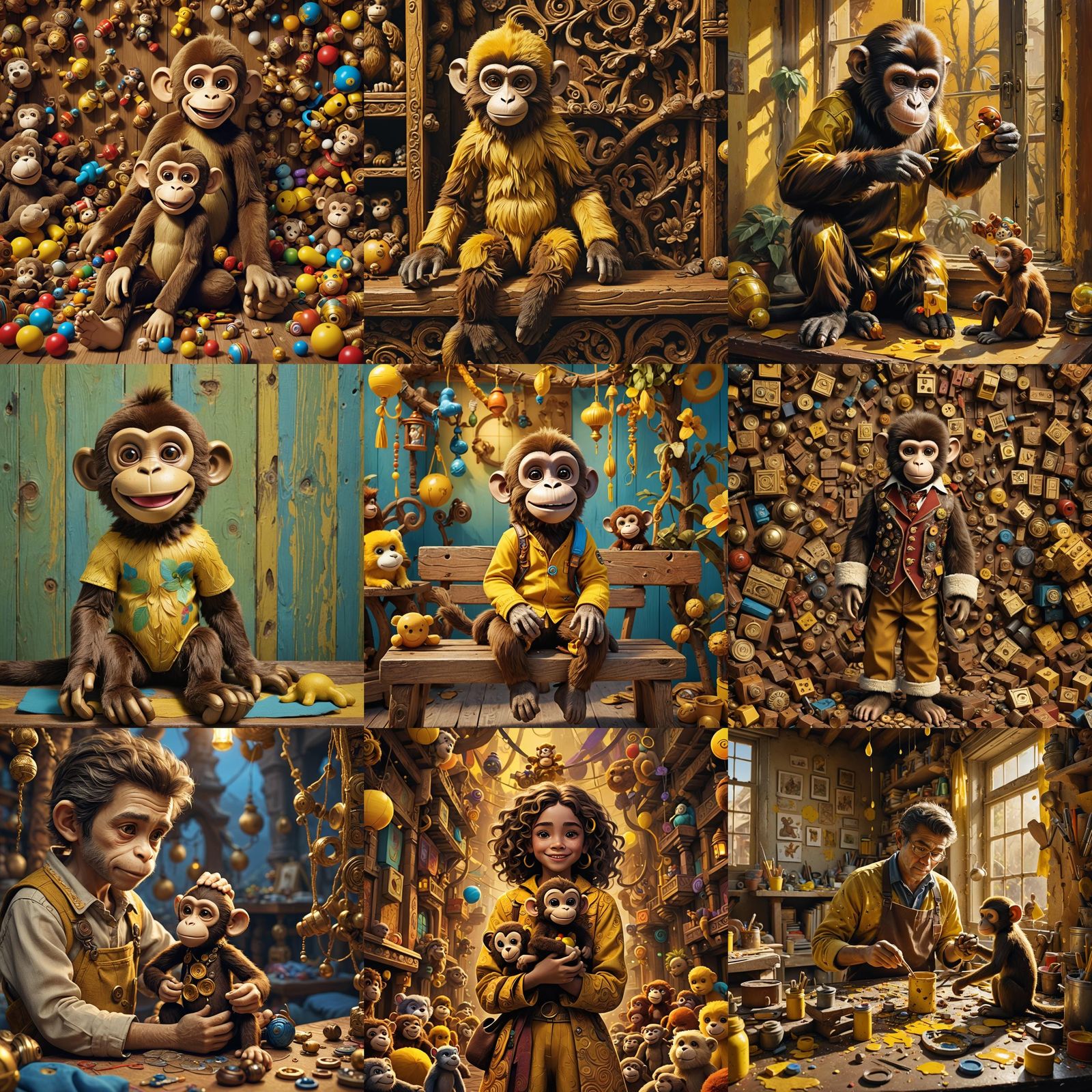 Toy Monkey Art in Detailed Matte Painting Style