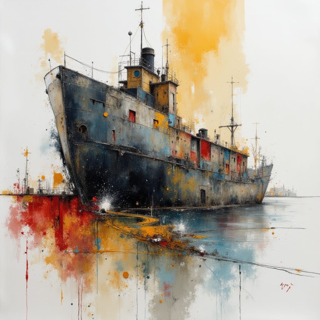 Weathered Ship Ruin at Sunrise in Spring