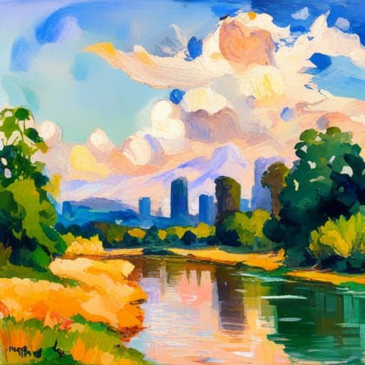 Impressionist Gouache Painting in Watercolor Style