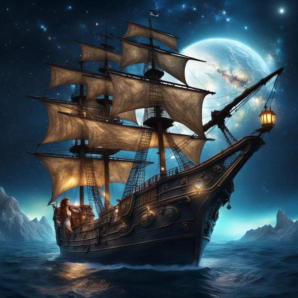 Pirate Ship Sailing to the Stars: Matte Painting