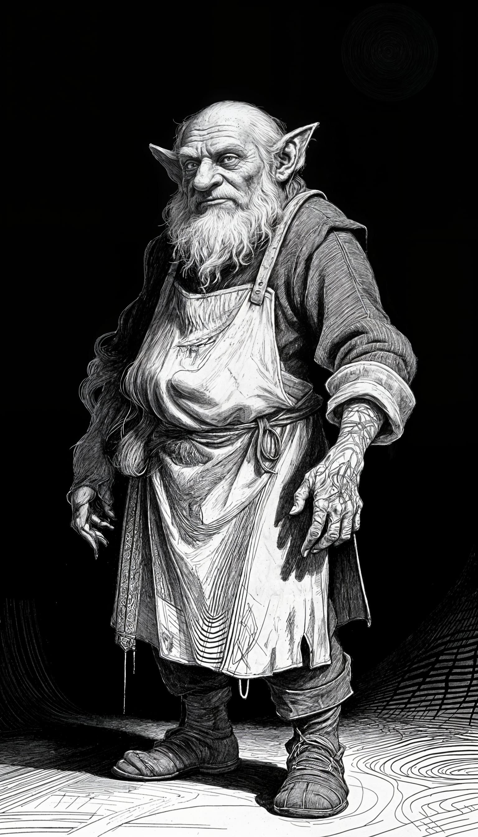 Dwarf Artisan Portrait in OSR Etched Line Style